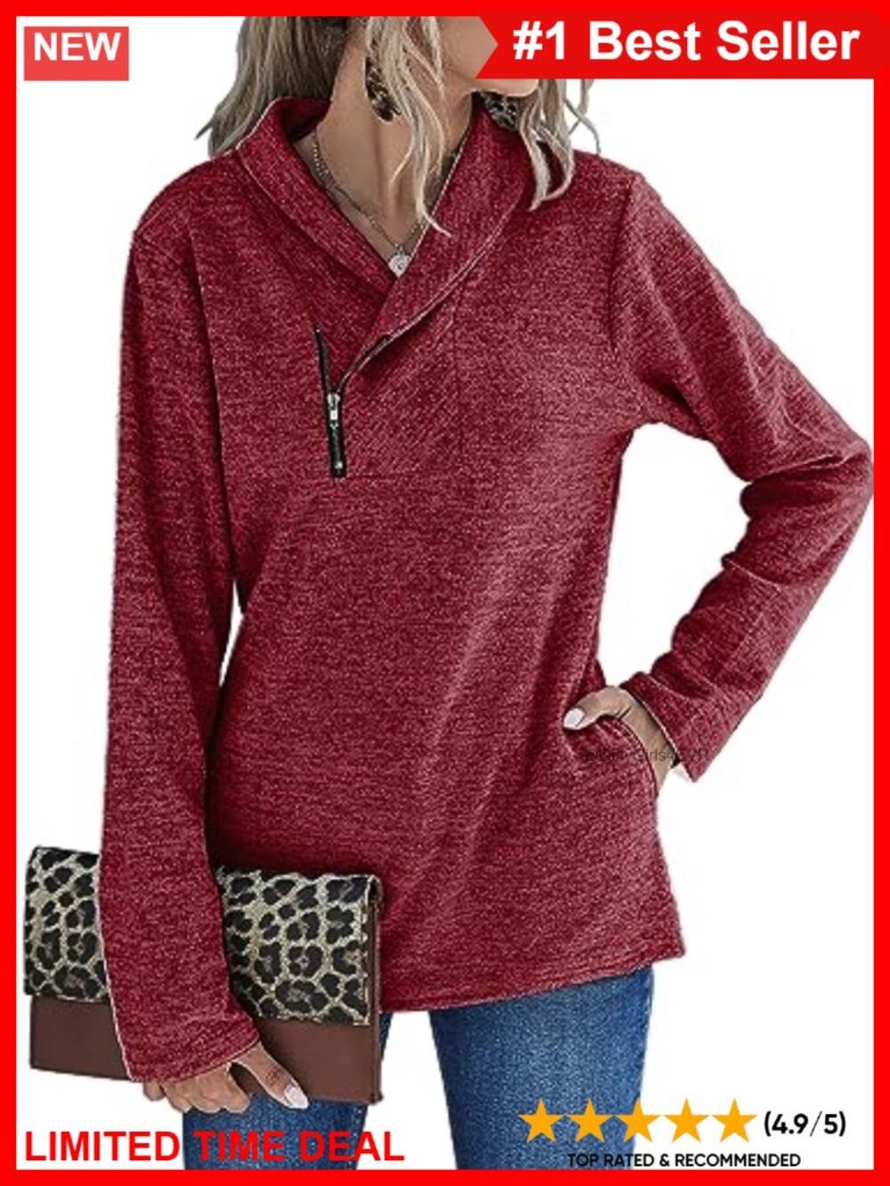 Women's Quarter Zip Sweatshirt Cowl Neck Pullover with Pockets